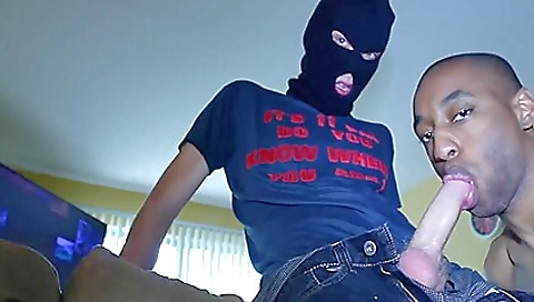 Black guy pokes black mask in amateur interracial video
