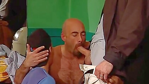 Bald cocks are getting their throats filled with the hot fluids