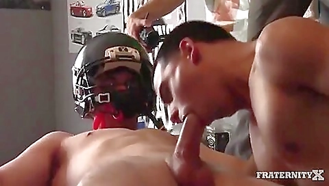 Brunette girl is fucking with a big dick on the football field