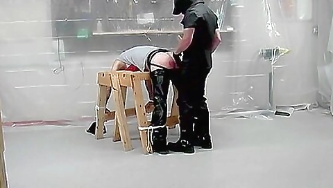 Busty brunette gets whipped in a hot bdsm spank show
