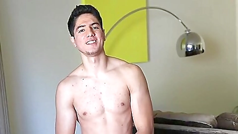 Latina with small tits gets naked on the bed and sucks a cock