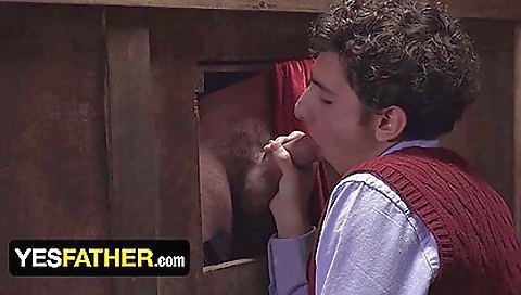 Mature older woman licking and fingered in the confession booth