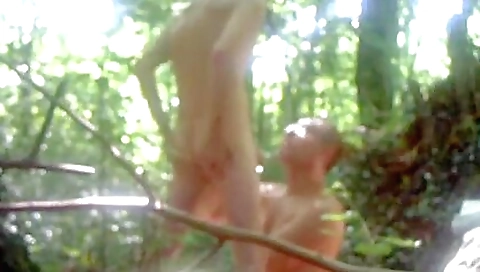 Vintage outdoor sex with a blonde girl in a green field