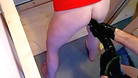 Busty blonde 18+ gets her tight pussy stretched on top of a toy