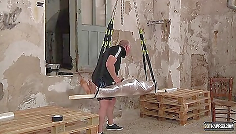 Skinny mature bitch fucked by a fat stud in bondage